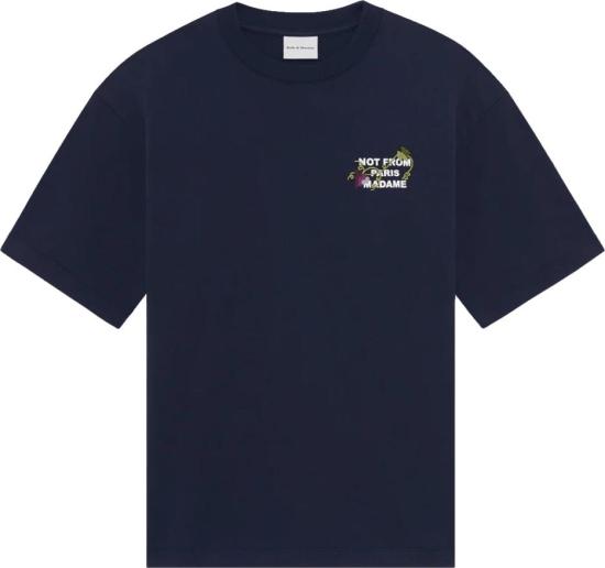 26FW 드롤드무슈 반팔 티셔츠 VINEEMBROIDEREDSLOGANTSHIRT NAVY