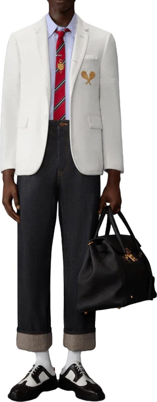 26FW 톰브라운 데님 팬츠 THOMBROWNEMTU345SF1101415JAPANESESELVEDGESTRAIGHTJEANSSTRAIGHTJEANSNAVY - THOM BROWNE