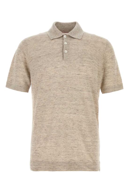 26SS 브루넬로 쿠치넬리 린넨 코튼 니트 폴로 셔츠 M2L00315 C7950 Beige o Tan