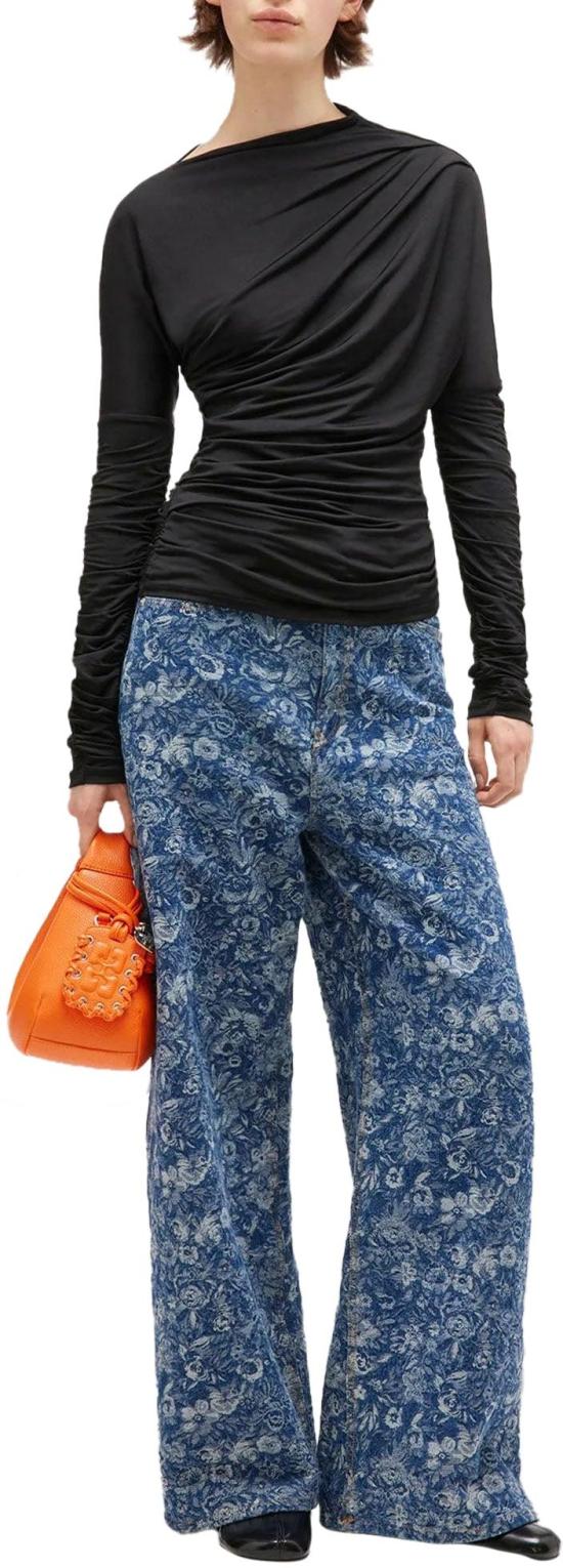 25FW 가니 긴팔 티셔츠 SHINYRUCHEDTOP BLACK - GANNI