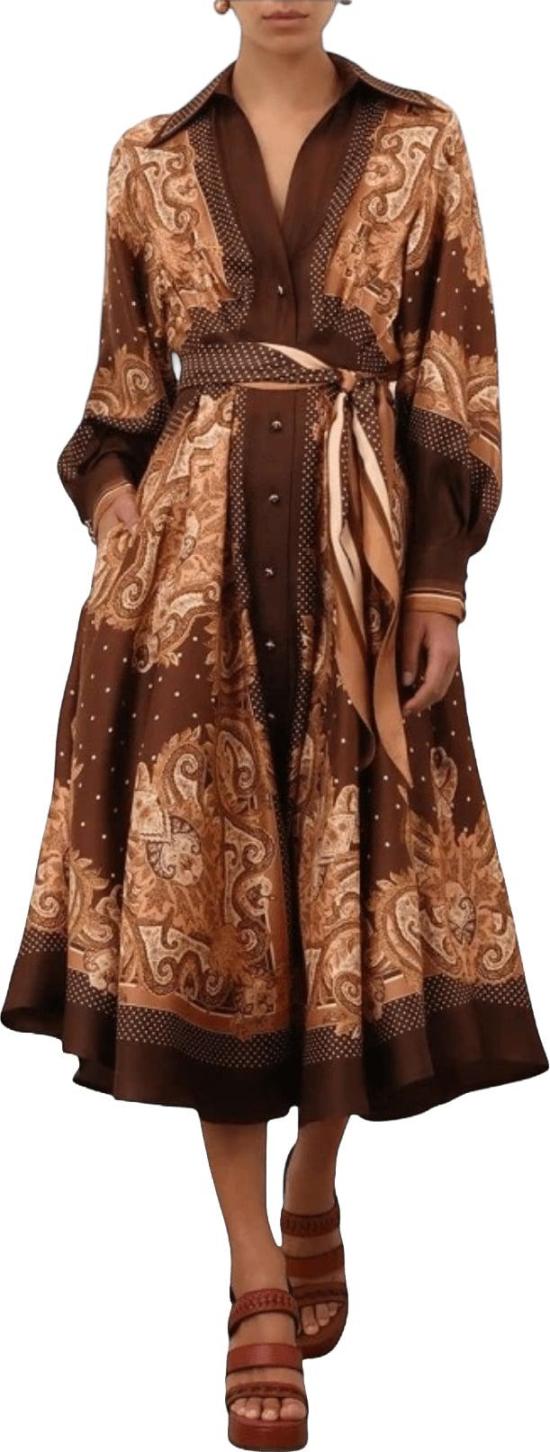 26FW 짐머만 롱 원피스 LUNASHIRTDRESS BROWN - ZIMMERMANN