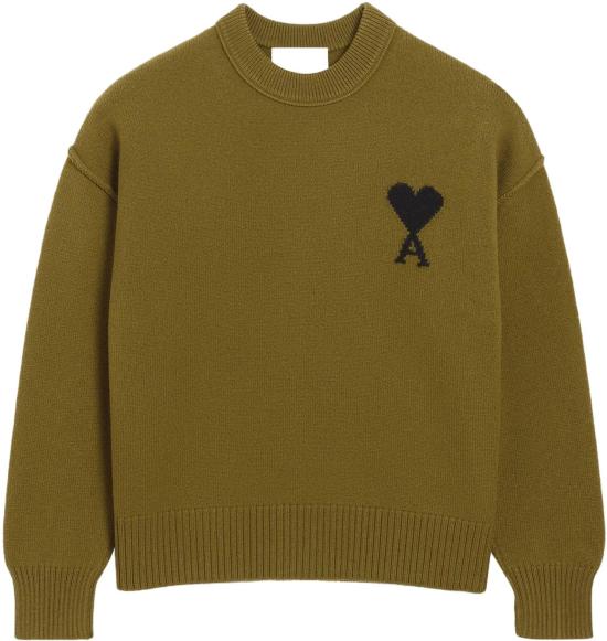 26FW 아미 스웨터 AMIDECOEURFELTEDWOOLCREWNECKARMYGREEN DONKERGREEN
