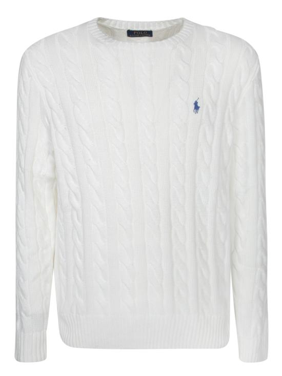 26FW 폴로 랄프로렌 로고 자수 케이블 니트 스웨터 710775885 033 White
