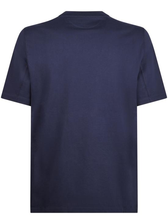 26SS 브루넬로 쿠치넬리 크루넥 프린트 코튼 저지 티셔츠 M0B138520CLI32 Blue - BRUNELLO CUCINELLI
