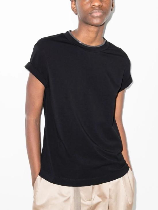 26FW 브루넬로 쿠치넬리 콘트라스트 트림 코튼 티셔츠 M0T18BD200 C101 NERO - BRUNELLO CUCINELLI