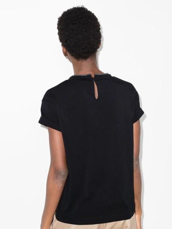 26FW 브루넬로 쿠치넬리 콘트라스트 트림 코튼 티셔츠 M0T18BD200 C101 NERO - BRUNELLO CUCINELLI
