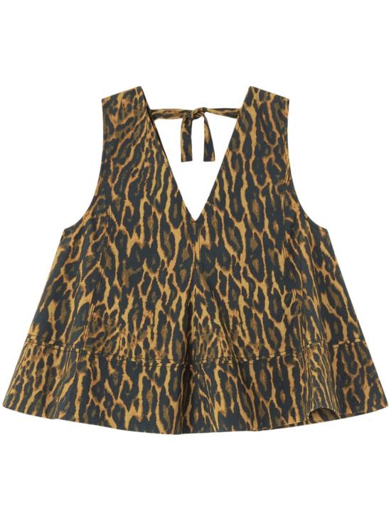 26SS 가니 레오파드 코튼 A라인 슬리브리스 탑 A1040087894 Multicolor