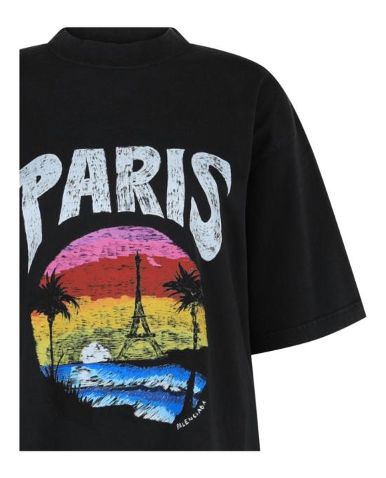  발렌시아가 파리 트로피칼 미디움 핏 티셔츠 764235 TPVL9 1569 00993 M Black - BALENCIAGA