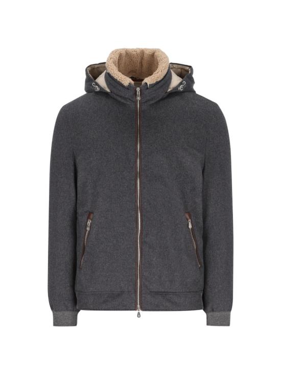 26FW 브루넬로 쿠치넬리 본디드 울 플란넬 탈부착 후드 다운 자켓 MM4701606 Grey