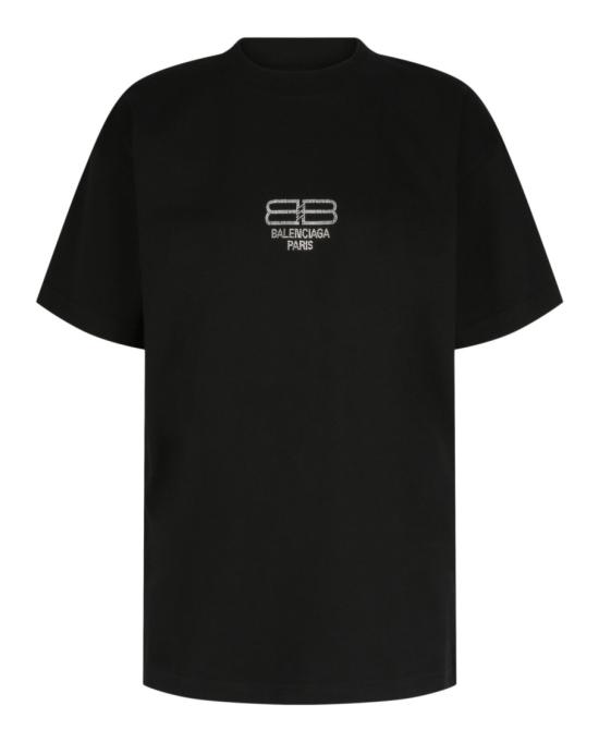  발렌시아가 BB 파리 라인스톤 티셔츠 612965 TMVP2 1073 00049 XS Black