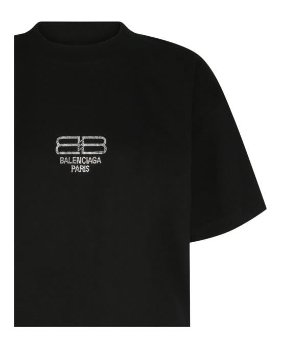  발렌시아가 BB 파리 라인스톤 티셔츠 612965 TMVP2 1073 00049 XS Black - BALENCIAGA