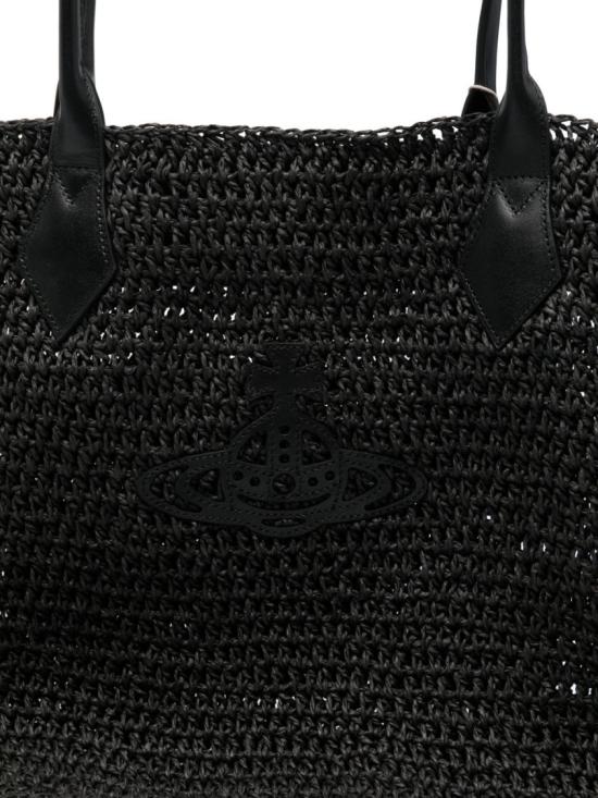 26SS 비비안웨스트우드 로고 메탈 가죽 토트백 4D01000NU W01GT N401 Black - VIVIENNE WESTWOOD