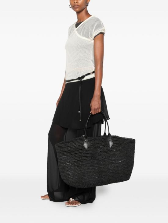 26SS 비비안웨스트우드 로고 메탈 가죽 토트백 4D01000NU W01GT N401 Black - VIVIENNE WESTWOOD