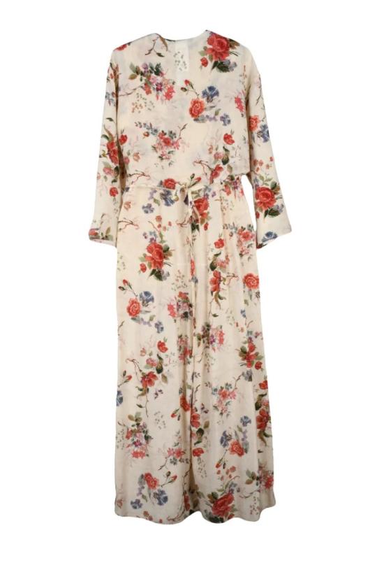 25SS 막스마라 점프수트 실크  (케이프 포함) - 베이지/레드 - MAX MARA