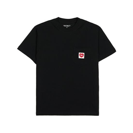 26SS 칼하트 WIP 포켓 하트 숏 슬리브 티셔츠 I032180 1V2XX BLACK DOM