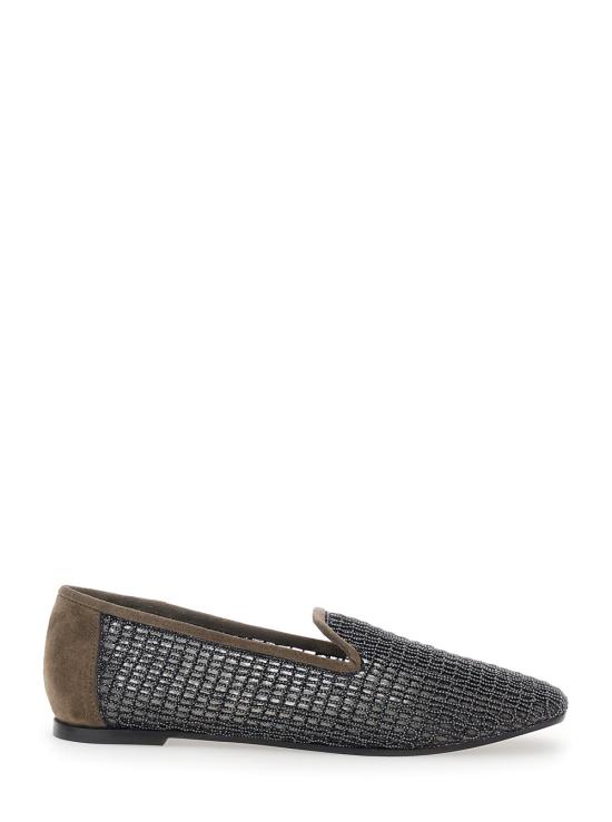 26SS 브루넬로 쿠치넬리 스웨이드 프레셔스 네트 자수 플랫 슈즈 MZSFC3172C8769 Brown