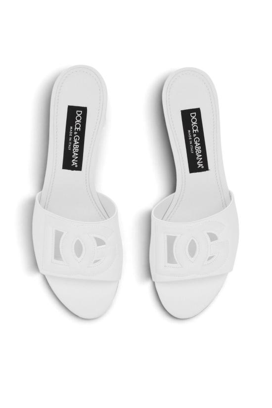 26FW 돌체앤가바나 DG 로고 카프스킨 슬라이더 CR1755AY329 80001 Bianco - DOLCE & GABBANA