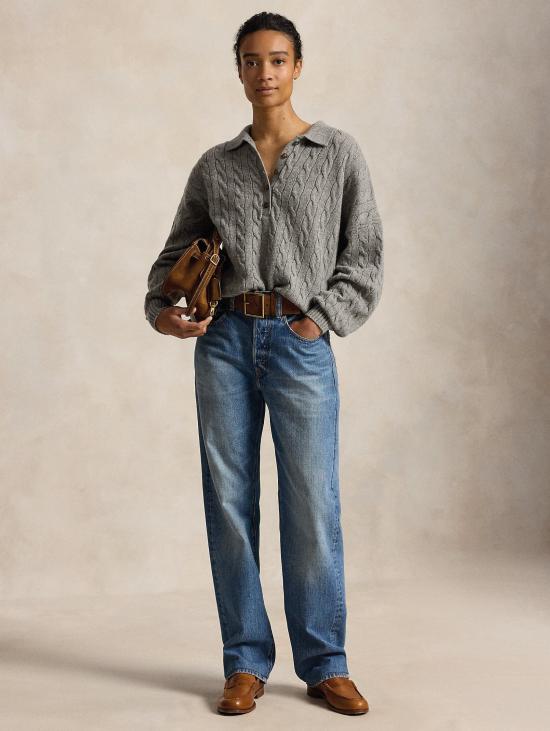 26FW 랄프 로렌 스웨터 Lana a Trecce con Collo Polo Grigio의 말리아 - RALPH LAUREN