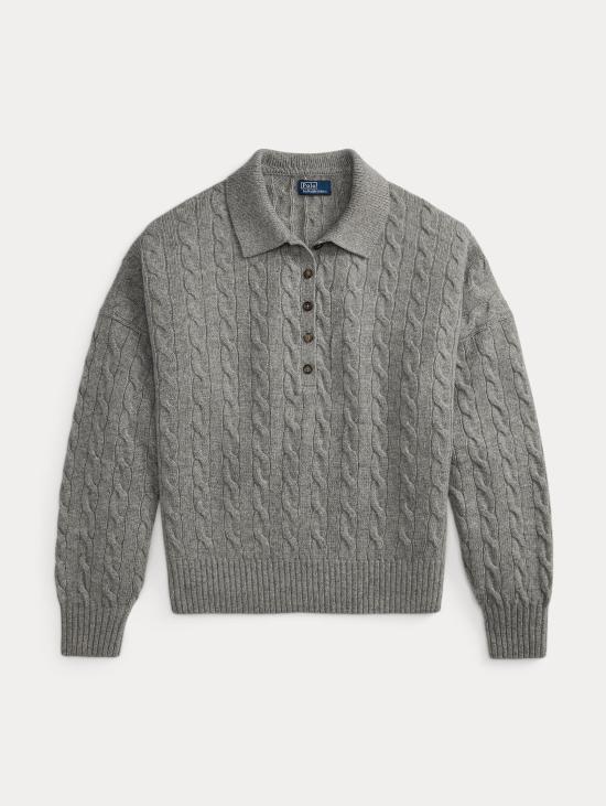 26FW 랄프 로렌 스웨터 Lana a Trecce con Collo Polo Grigio의 말리아 - RALPH LAUREN