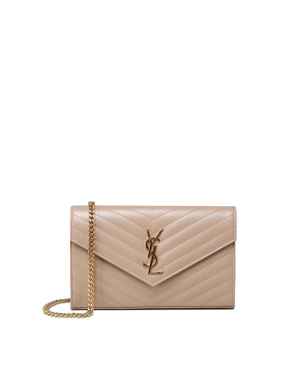 26SS 생로랑 레더 카산드라 체인 월렛 377828BOW012721 Dark Beige