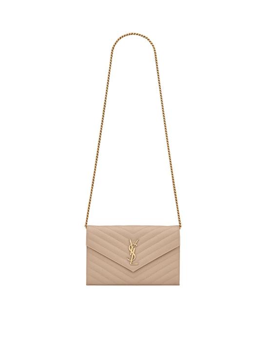 26SS 생로랑 레더 카산드라 체인 월렛 377828BOW012721 Dark Beige - SAINT LAURENT
