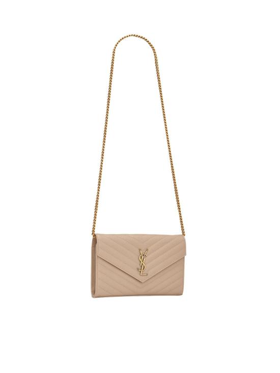 26SS 생로랑 레더 카산드라 체인 월렛 377828BOW012721 Dark Beige - SAINT LAURENT