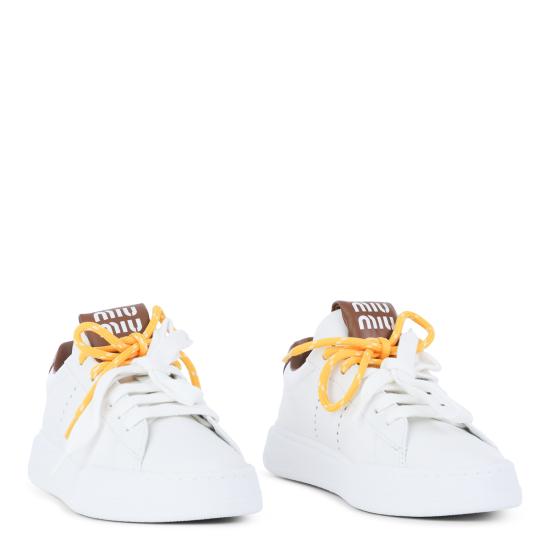 26FW 미우미우 레더 스니커즈 5E387EF005 3L48F0TPR BIANCO COGNAC - MIU MIU