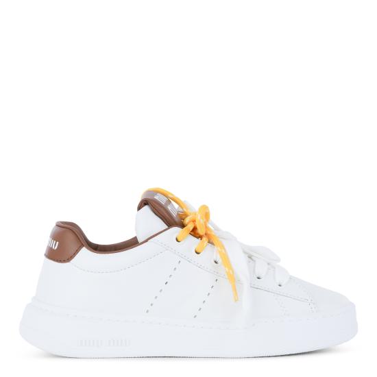 26FW 미우미우 레더 스니커즈 5E387EF005 3L48F0TPR BIANCO COGNAC