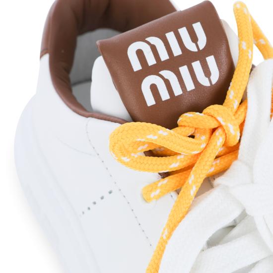 26FW 미우미우 레더 스니커즈 5E387EF005 3L48F0TPR BIANCO COGNAC - MIU MIU