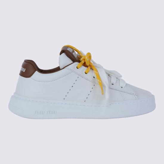 26FW 미우미우 레더 스니커즈 5E387EF005 3L48F0TPR BIANCO COGNAC - MIU MIU