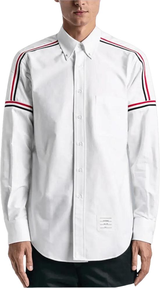 26FW 톰브라운 긴팔 셔츠 THOMBROWNEMWL270A00139100ELASTICRWBCLASSICFITOXFORDCOTTONSHIRTLONGSLEEVESHIRTSWHITE - THOM BROWNE