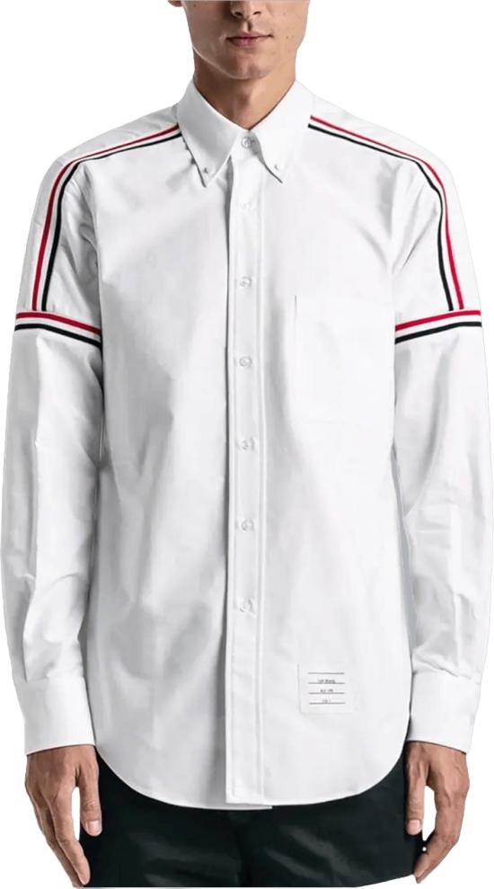 26FW 톰브라운 긴팔 셔츠 THOMBROWNEMWL270A00139100ELASTICRWBCLASSICFITOXFORDCOTTONSHIRTLONGSLEEVESHIRTSWHITE - THOM BROWNE
