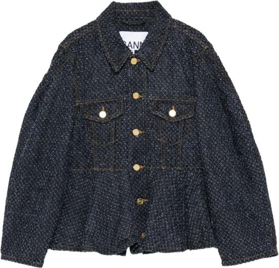 26FW 가니 트위드 데님 페플럼 자켓 A1010077077 NAVY