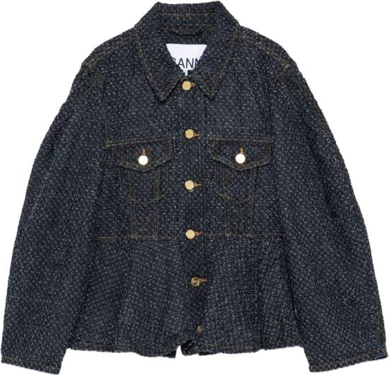 26FW 가니 트위드 데님 페플럼 자켓 A1010077077 NAVY