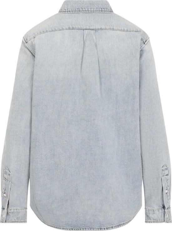  미우미우 로고 자수 콘트라스트 스티칭 데님 셔츠 GWC145SOOO192VF0013AZZURRO DIVERS - MIU MIU