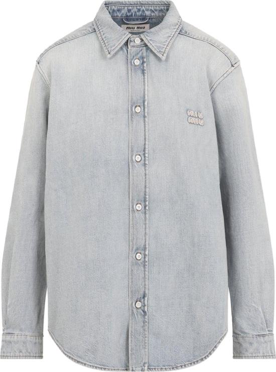  미우미우 로고 자수 콘트라스트 스티칭 데님 셔츠 GWC145SOOO192VF0013AZZURRO DIVERS - MIU MIU