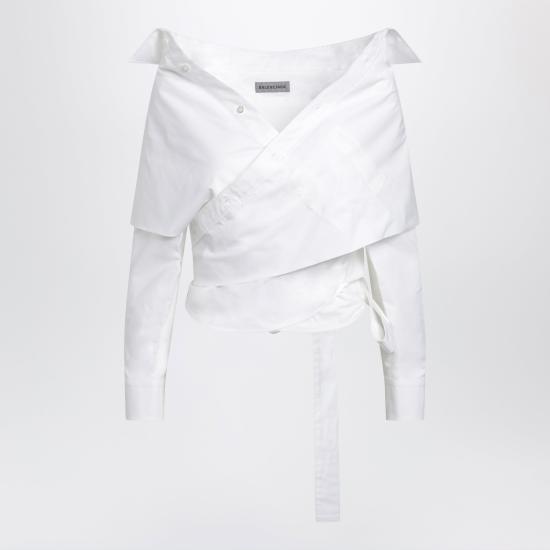 26FW 발렌시아가 오프 숄더 랩 셔츠 오프 숄더 랩 셔츠 872123TRM28 White