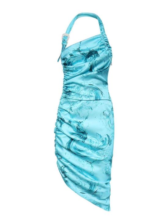 26SS 베르사체 프린티드 드레이프 원숄더 미디 드레스 80HAO913NS820203 Light Blue