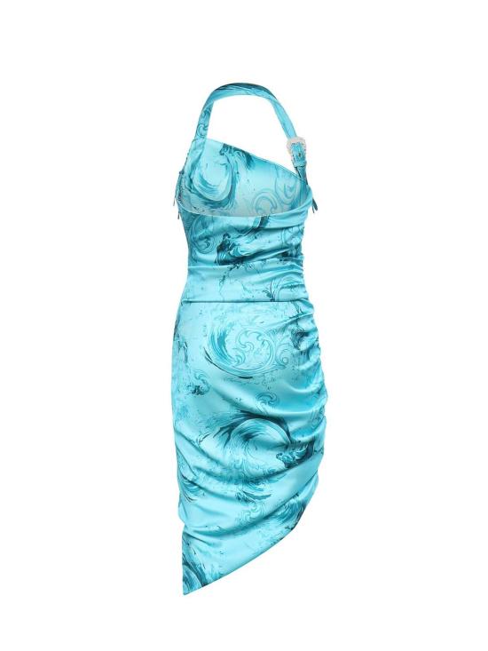 26SS 베르사체 프린티드 드레이프 원숄더 미디 드레스 80HAO913NS820203 Light Blue - VERSACE