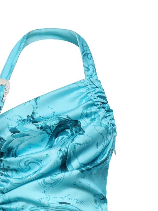 26SS 베르사체 프린티드 드레이프 원숄더 미디 드레스 80HAO913NS820203 Light Blue - VERSACE