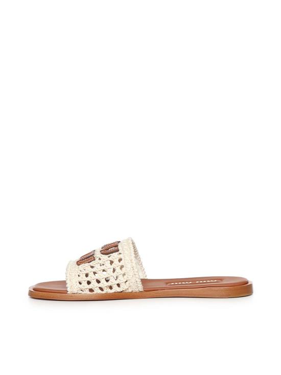  미우미우 크로셰 및 가죽 슬라이드 5XX6672BDFF0304 White - MIU MIU