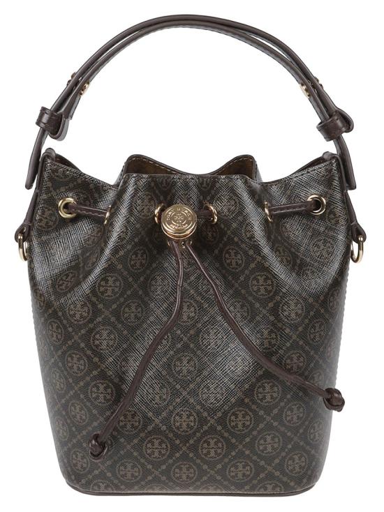 26SS 토리버치 T 모노그램 코티드 캔버스 버킷백 164889 200 Brown
