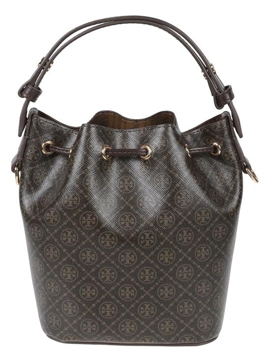 26SS 토리버치 T 모노그램 코티드 캔버스 버킷백 164889 200 Brown - TORY BURCH