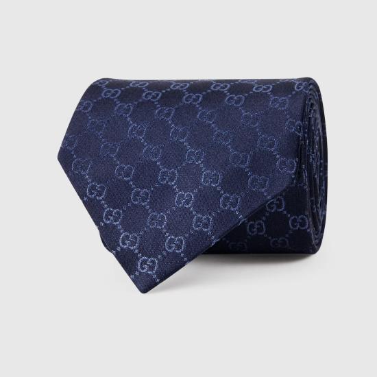 26FW 구찌 GG 패턴 실크 타이 4565204B0024168 Blue - GUCCI