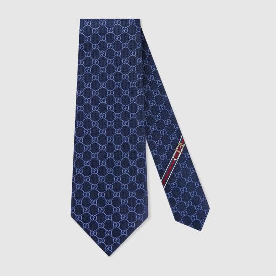 26FW 구찌 GG 패턴 실크 타이 4565204B0024168 Blue