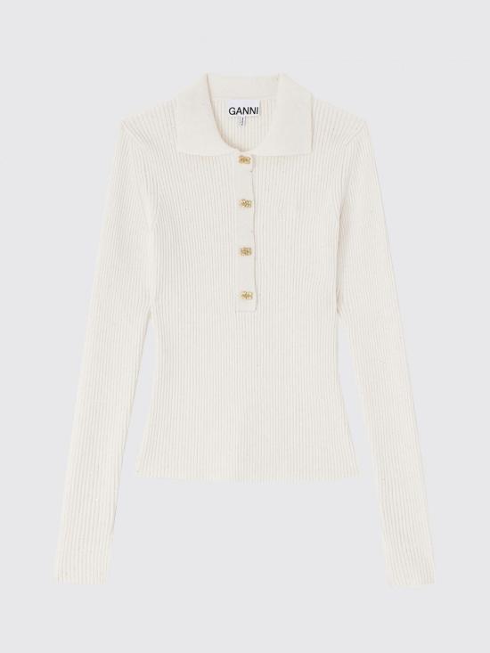 26SS 가니 파인 시퀸 니트 폴로셔츠 A1070085 135 Ivory - GANNI