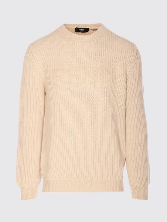 26SS 펜디 맥시 로고 자수 울 리브 니트 스웨터 FZX091AW0C AW0CF1J2A Beige - FENDI