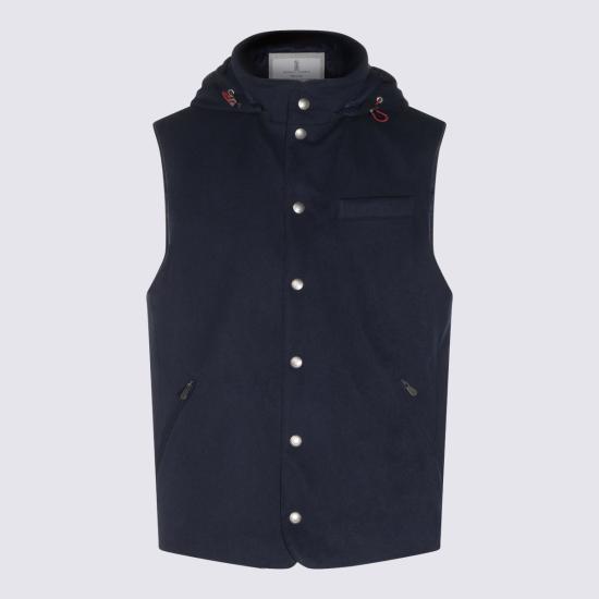 26FW 브루넬로 쿠치넬리 본디드 울 플란넬 디테처블 후드 다운 베스트 MM4701775 CQJ36 Navy