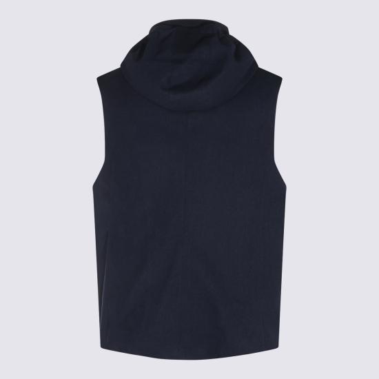 26FW 브루넬로 쿠치넬리 본디드 울 플란넬 디테처블 후드 다운 베스트 MM4701775 CQJ36 Navy - BRUNELLO CUCINELLI