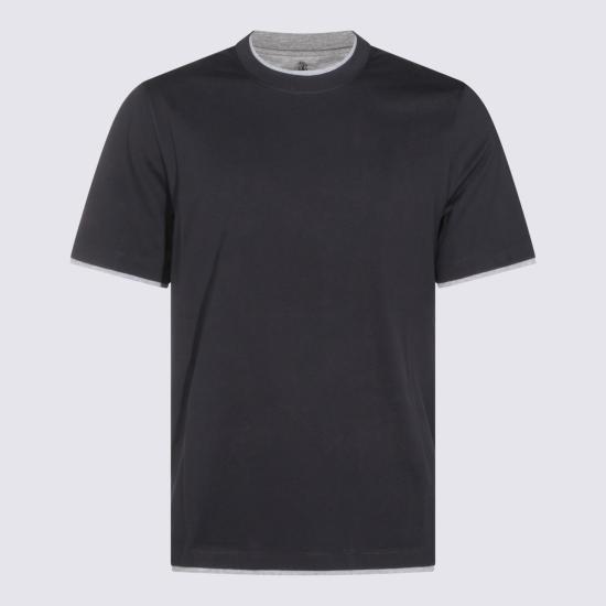 26FW 브루넬로 쿠치넬리 자수 로고 티셔츠 M0B137427 CW893 NAVY